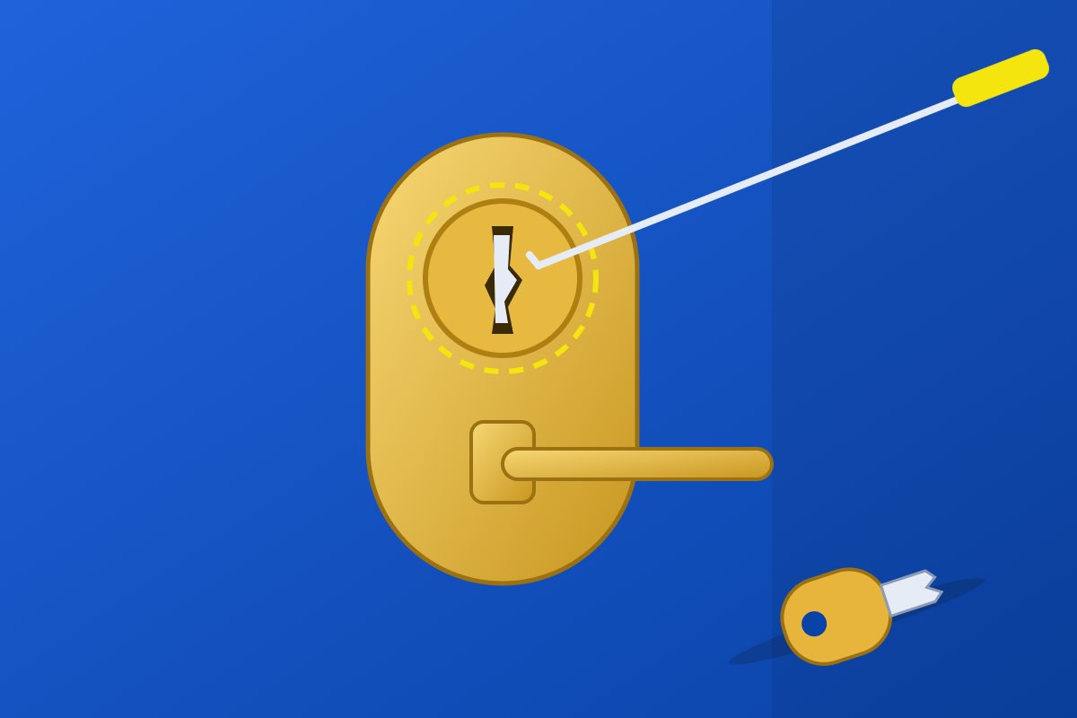 Broken key being pulled out of a door lock with extraction tools