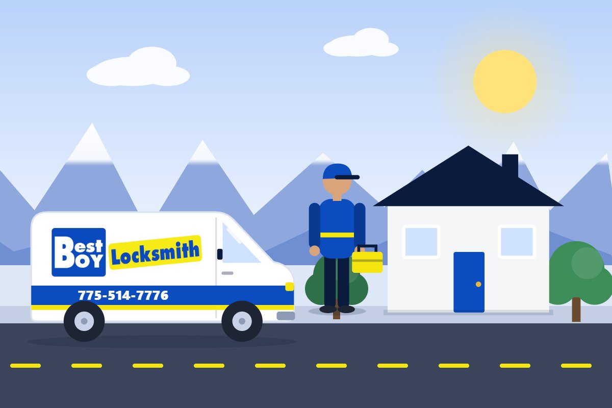 BestBoy Locksmith van parked outside a home in the Reno area